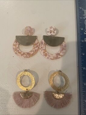Stylish Pink Marble and Blush Fringe Statement Earrings - Women Jewelry